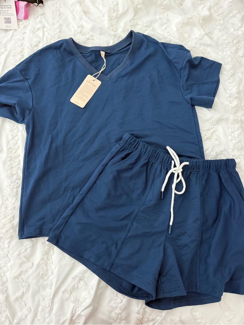 Navy Blue Lounge Tee & Drawstring Shorts Set